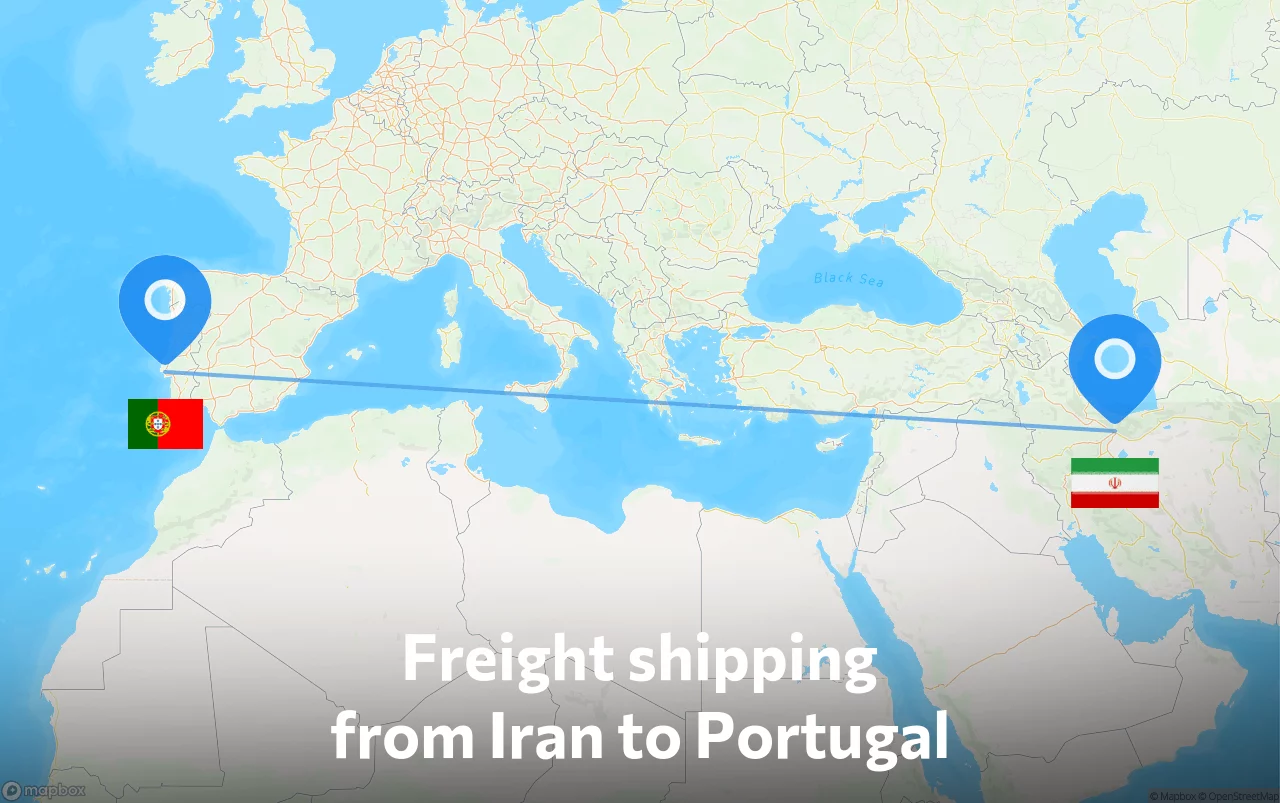 Shipping route from Iran to Portugal