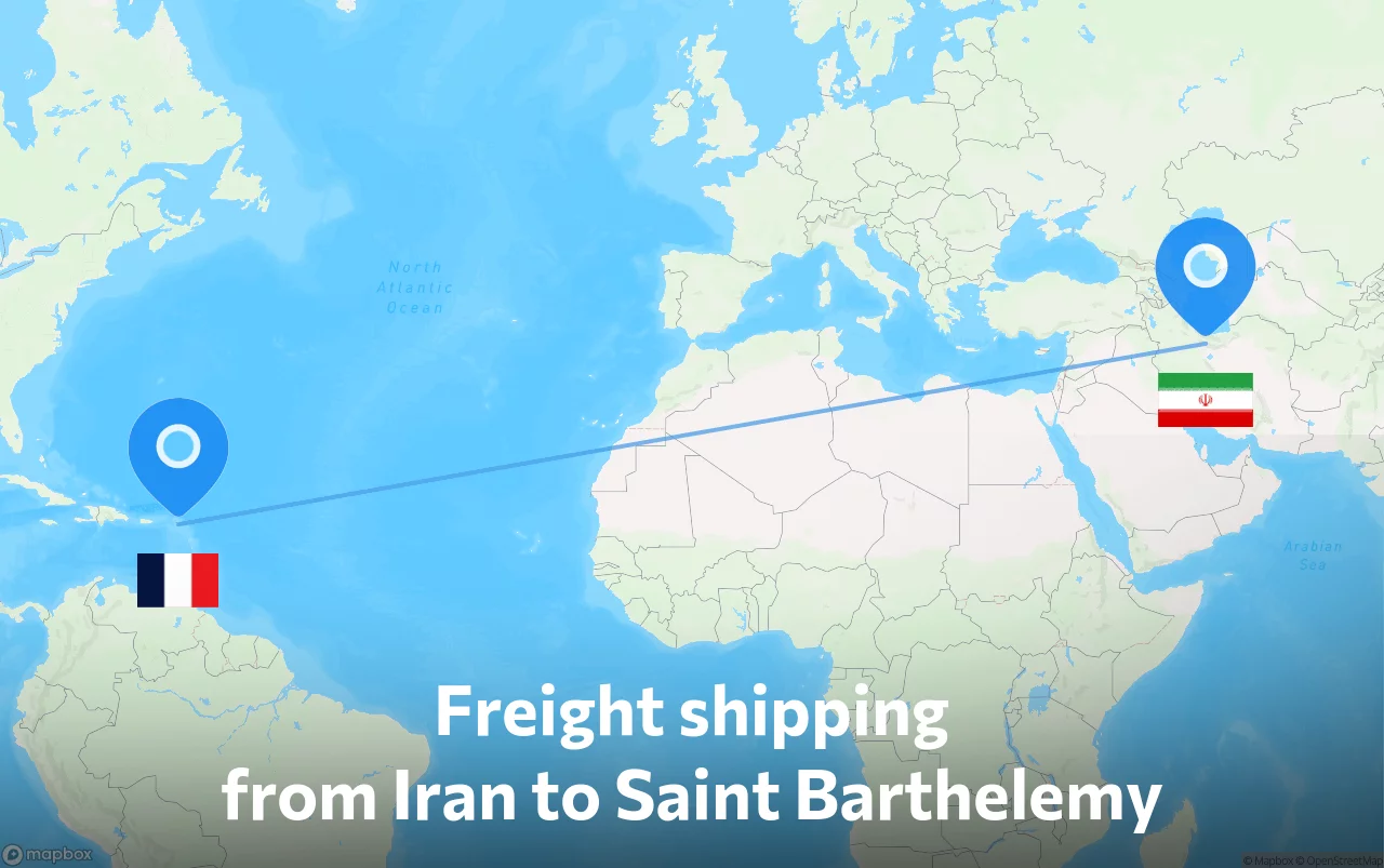 Shipping route from Iran to Saint Barthelemy