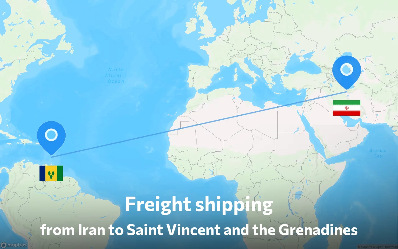 Shipping route from Iran to Saint Vincent and the Grenadines