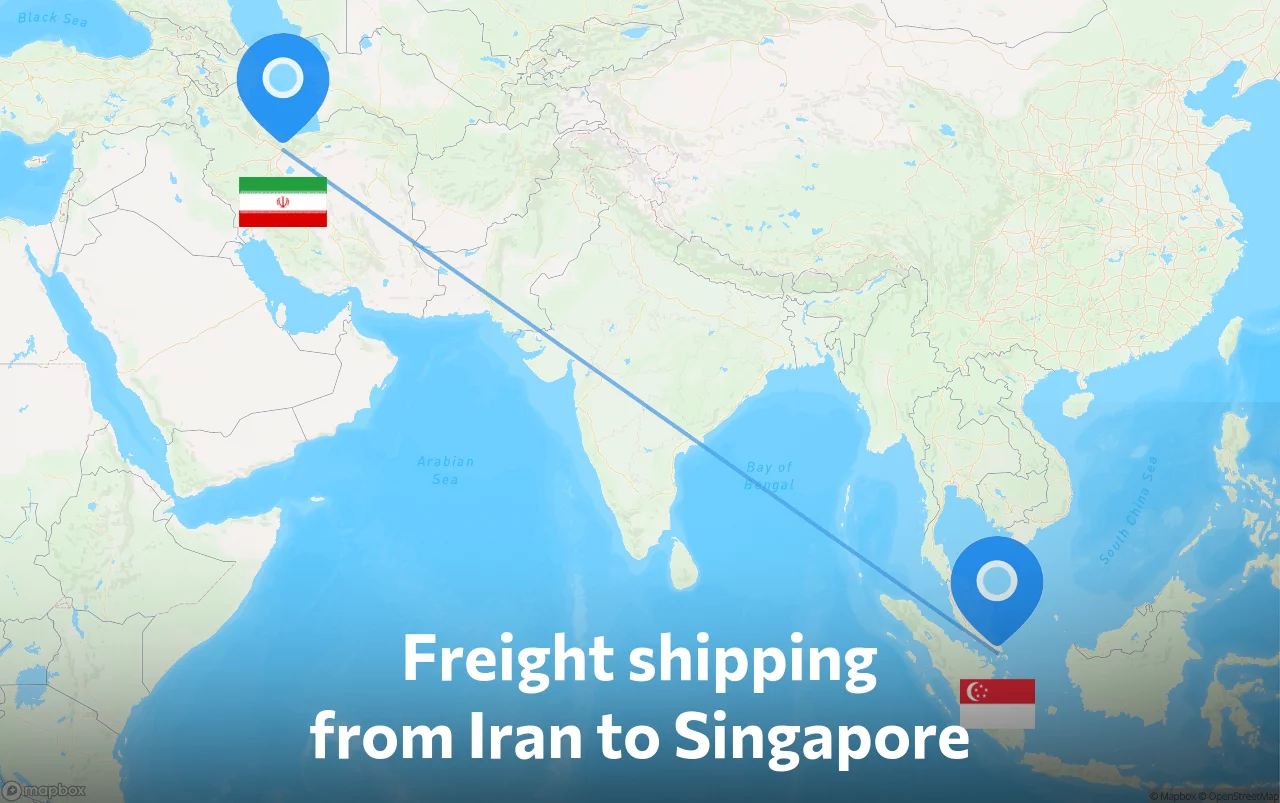 Shipping route from Iran to Singapore