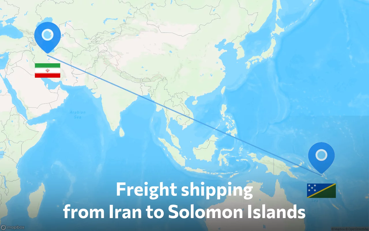 Shipping route from Iran to Solomon Islands