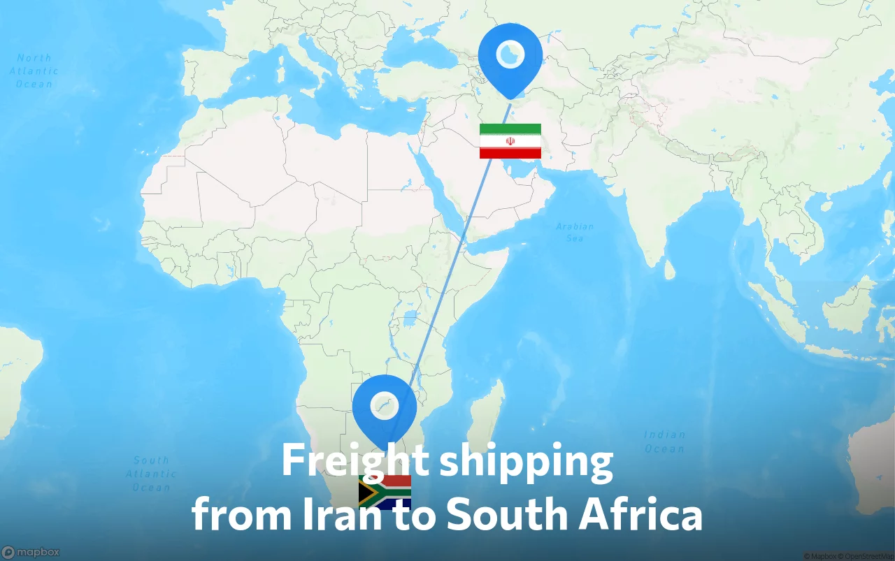 Shipping route from Iran to South Africa