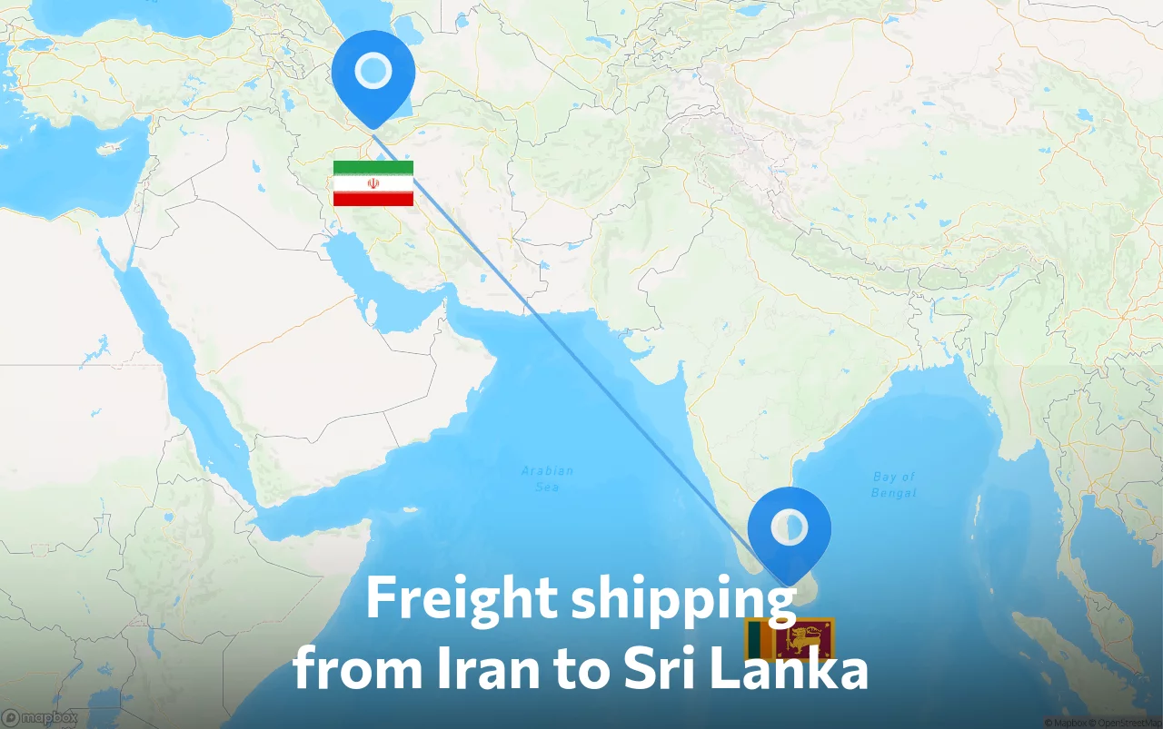 Shipping route from Iran to Sri Lanka