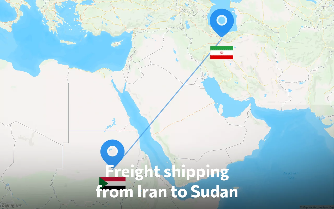 Shipping route from Iran to Sudan