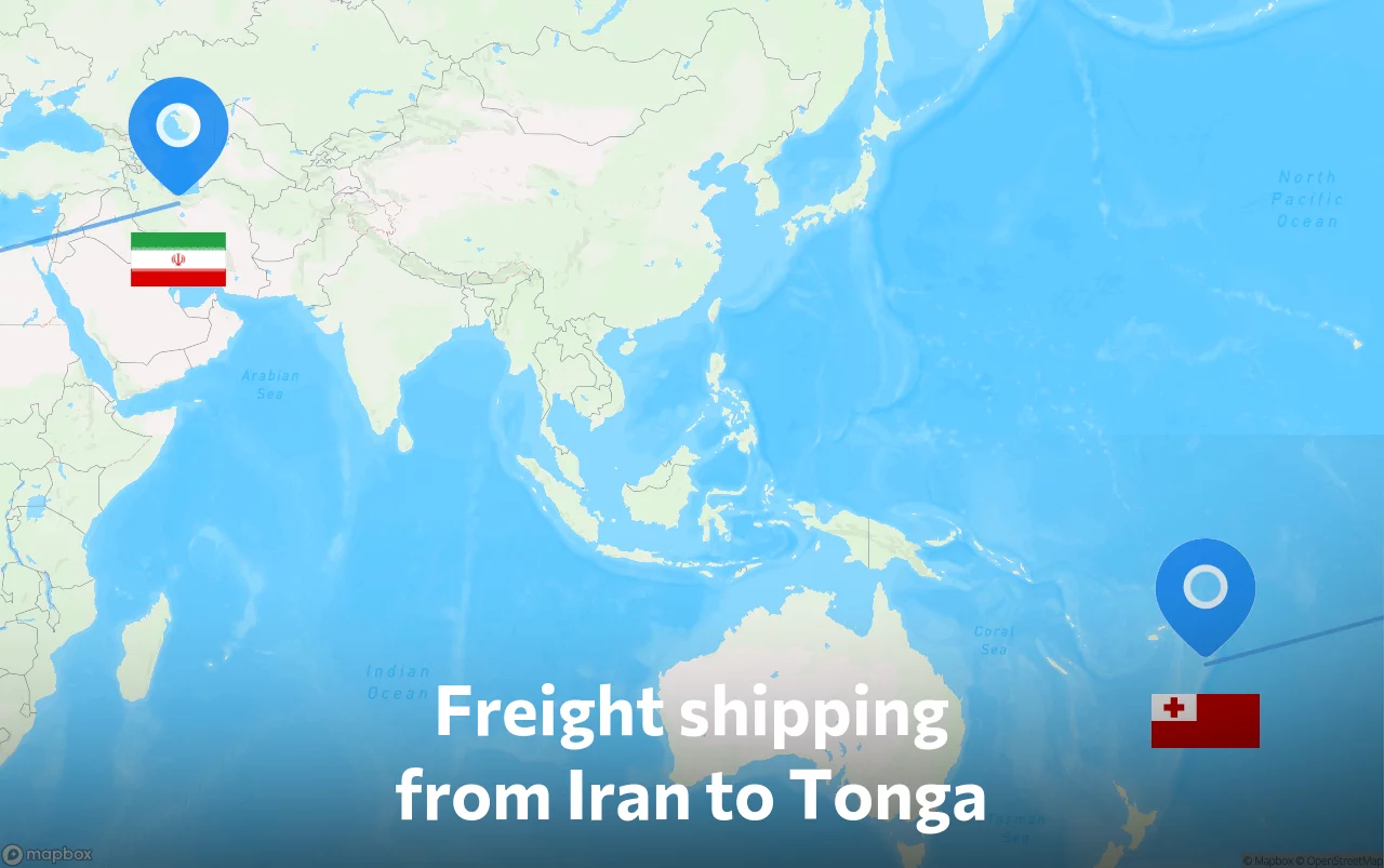 Shipping route from Iran to Tonga
