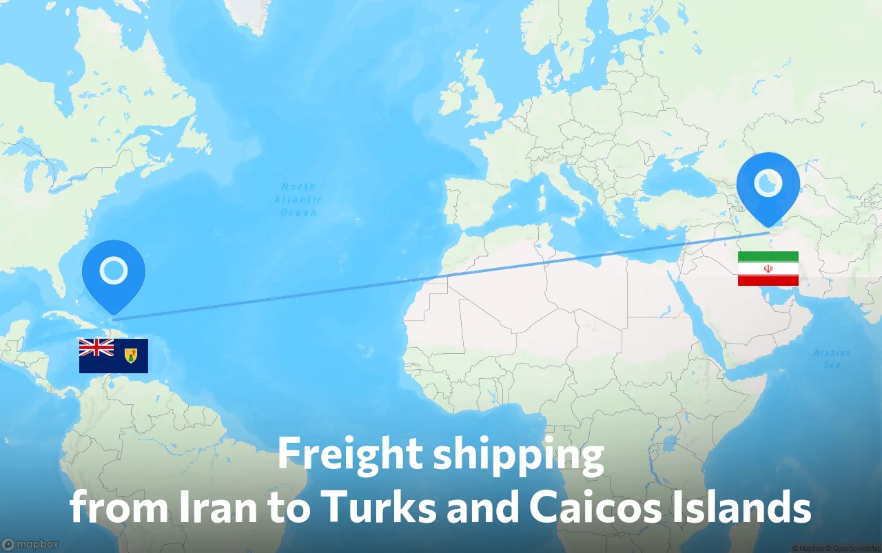 Shipping route from Iran to Turks and Caicos Islands