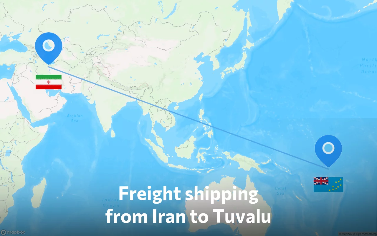 Shipping route from Iran to Tuvalu