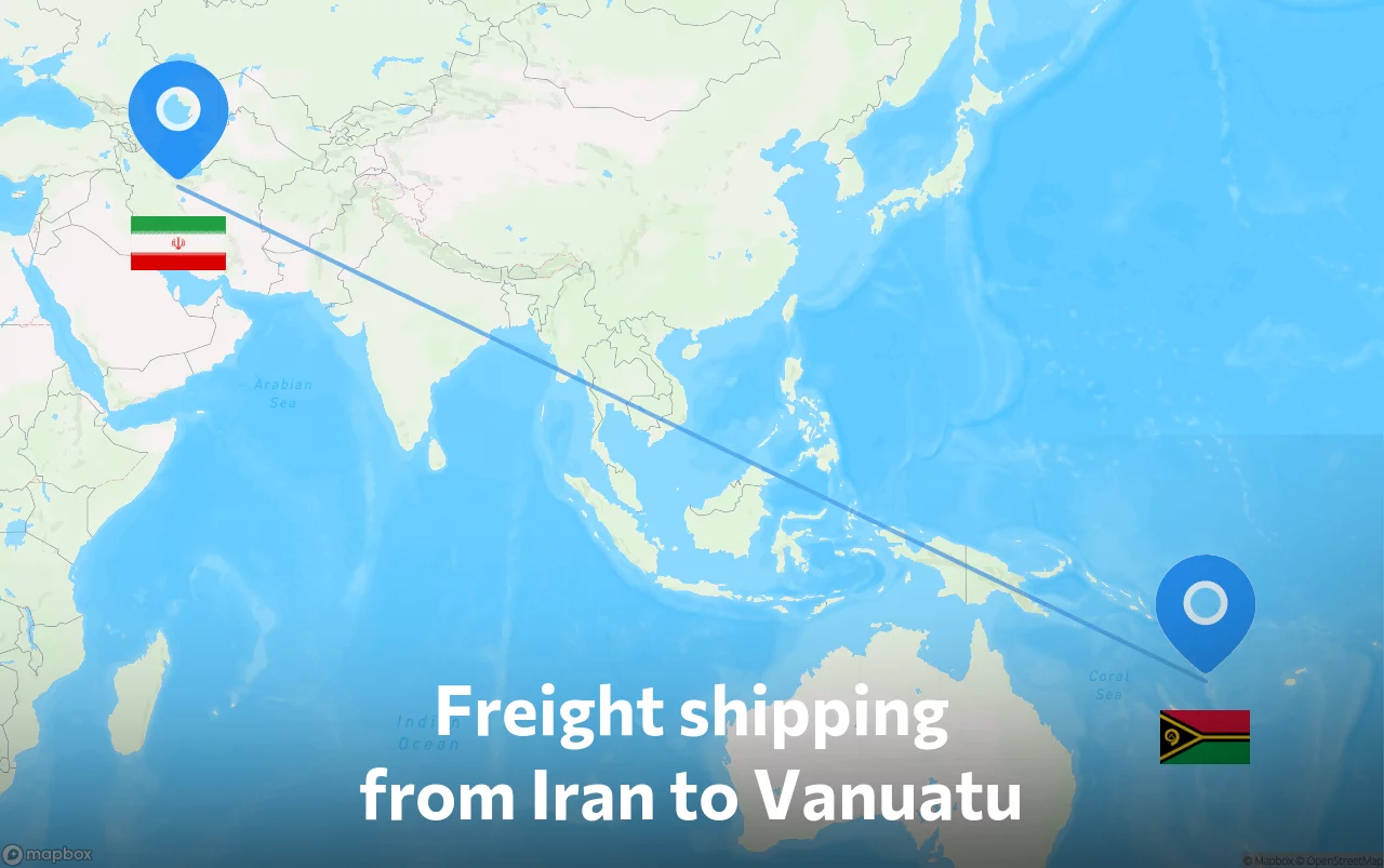 Shipping route from Iran to Vanuatu