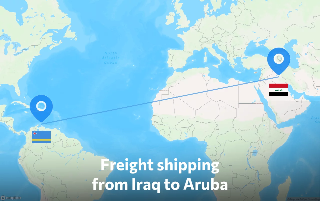 Shipping route from Iraq to Aruba