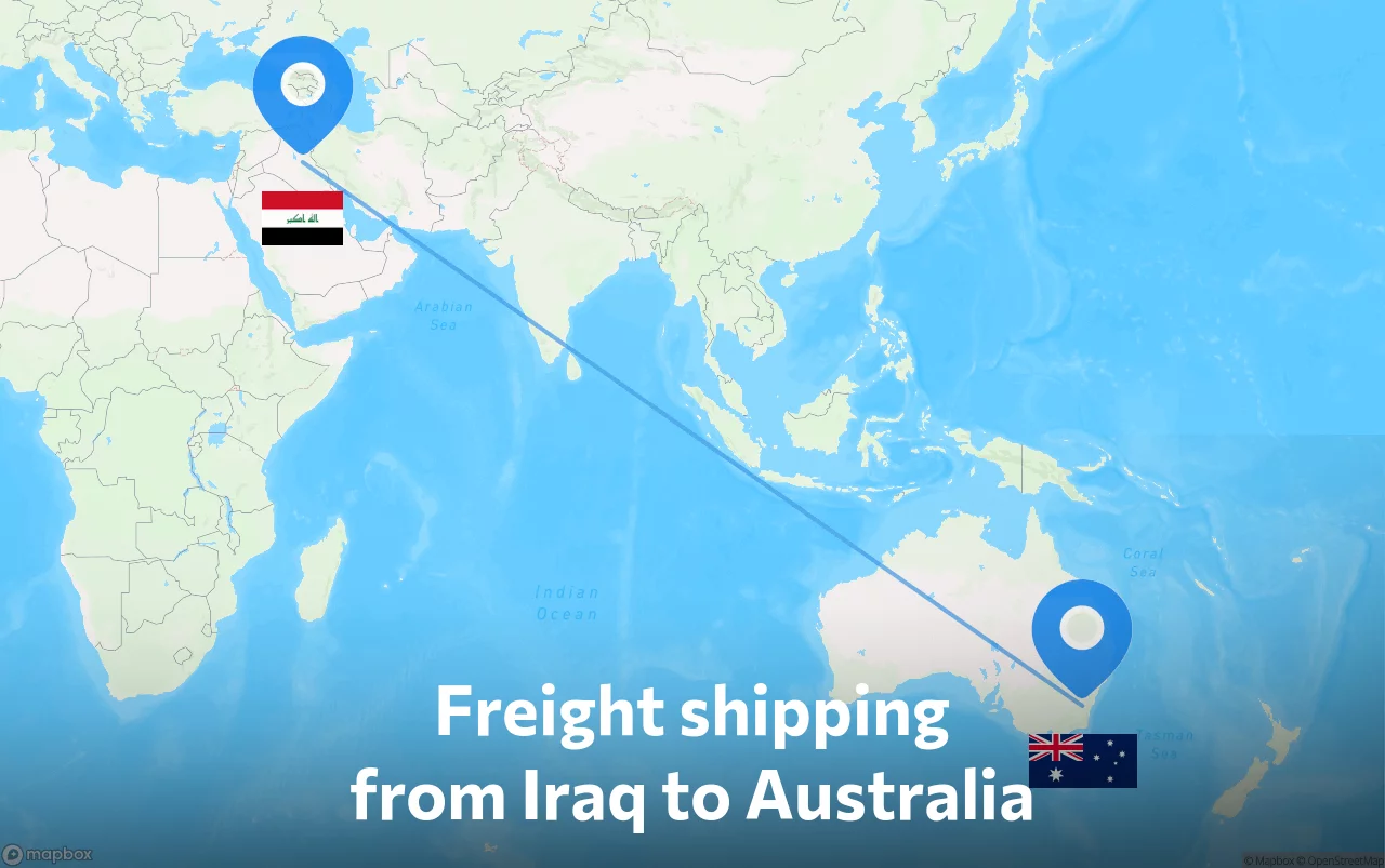 Shipping route from Iraq to Australia