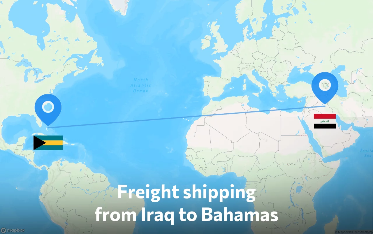 Shipping route from Iraq to Bahamas