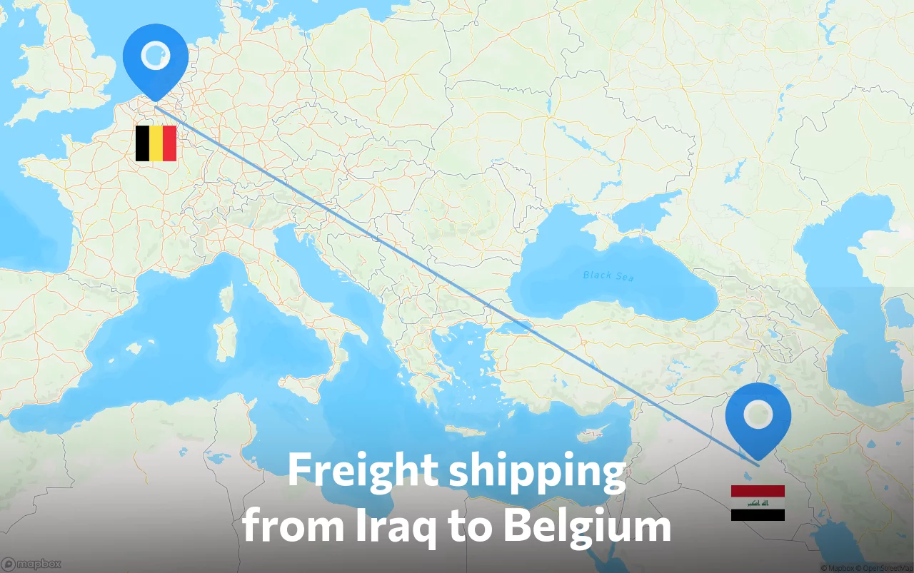 Shipping route from Iraq to Belgium