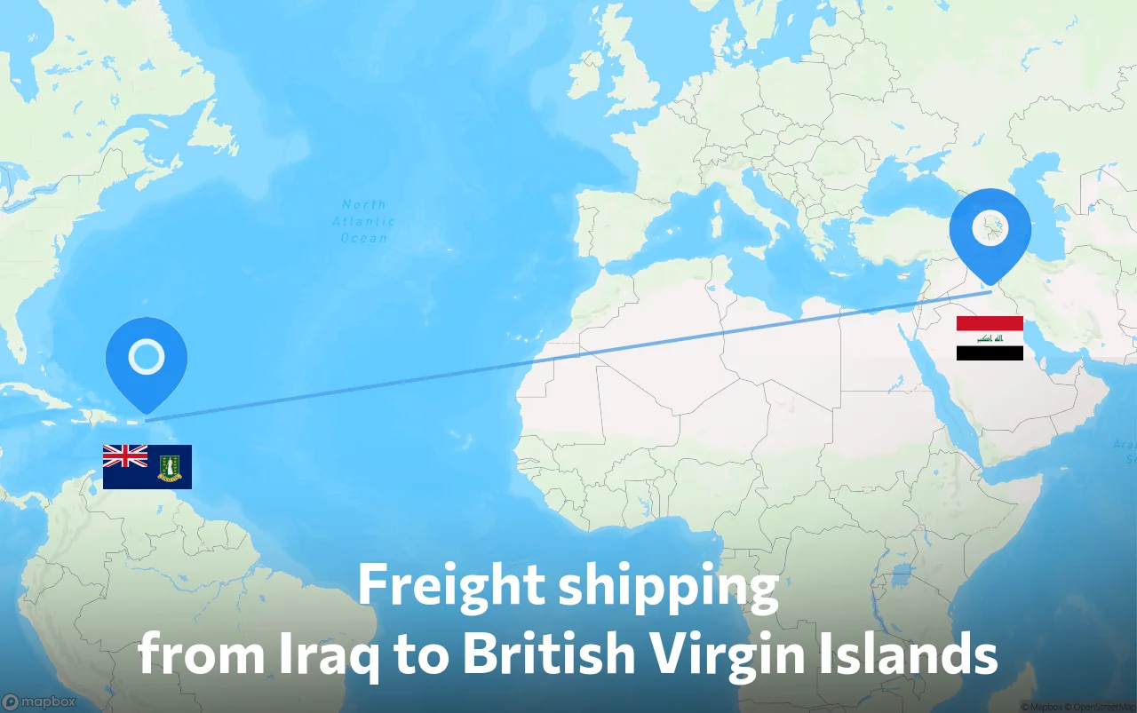 Shipping route from Iraq to British Virgin Islands