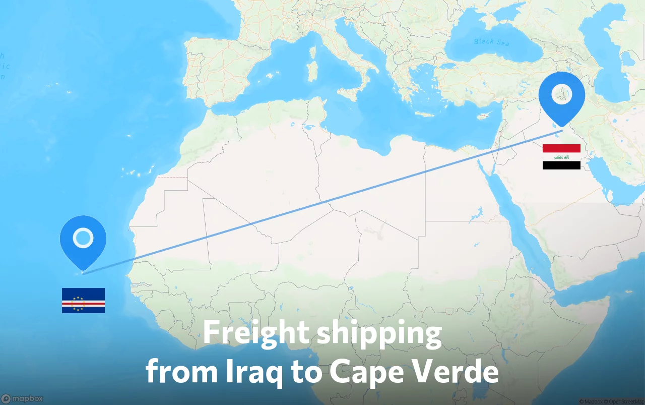 Shipping route from Iraq to Cape Verde
