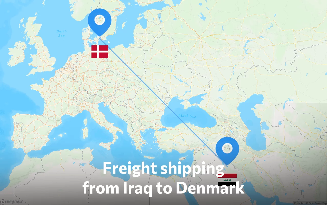 Shipping route from Iraq to Denmark