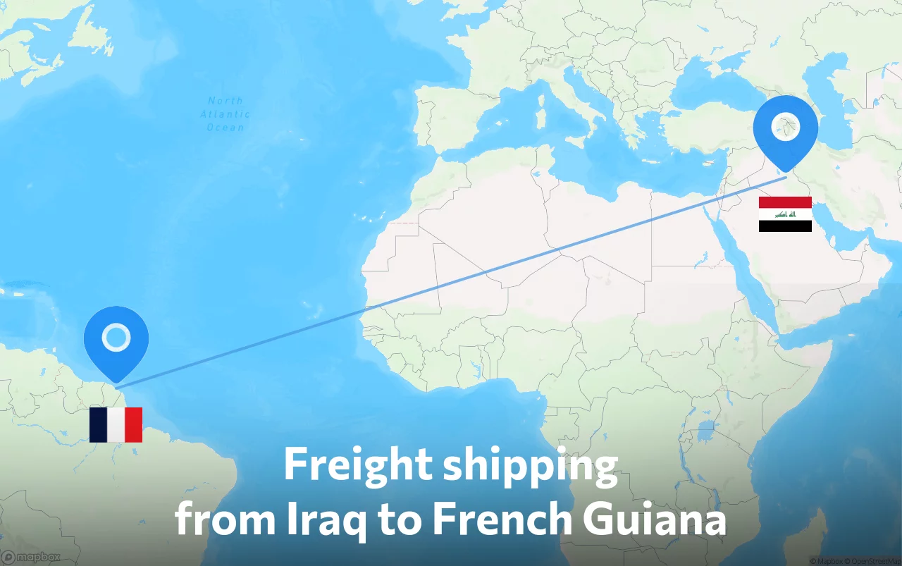 Shipping route from Iraq to French Guiana