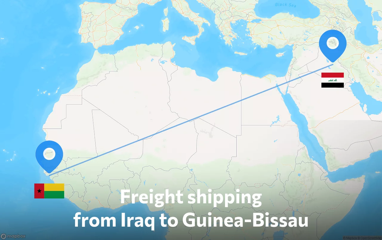 Shipping route from Iraq to Guinea-Bissau
