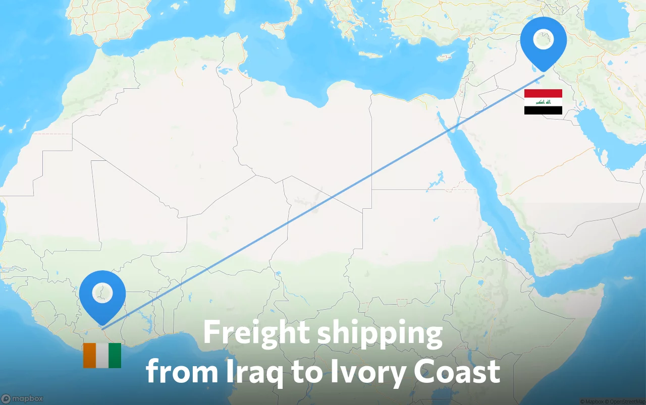 Shipping route from Iraq to Ivory Coast