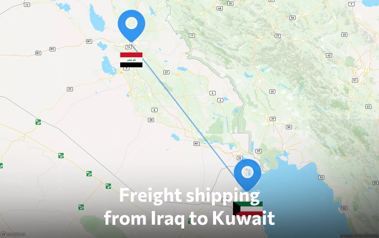 Shipping route from Iraq to Kuwait