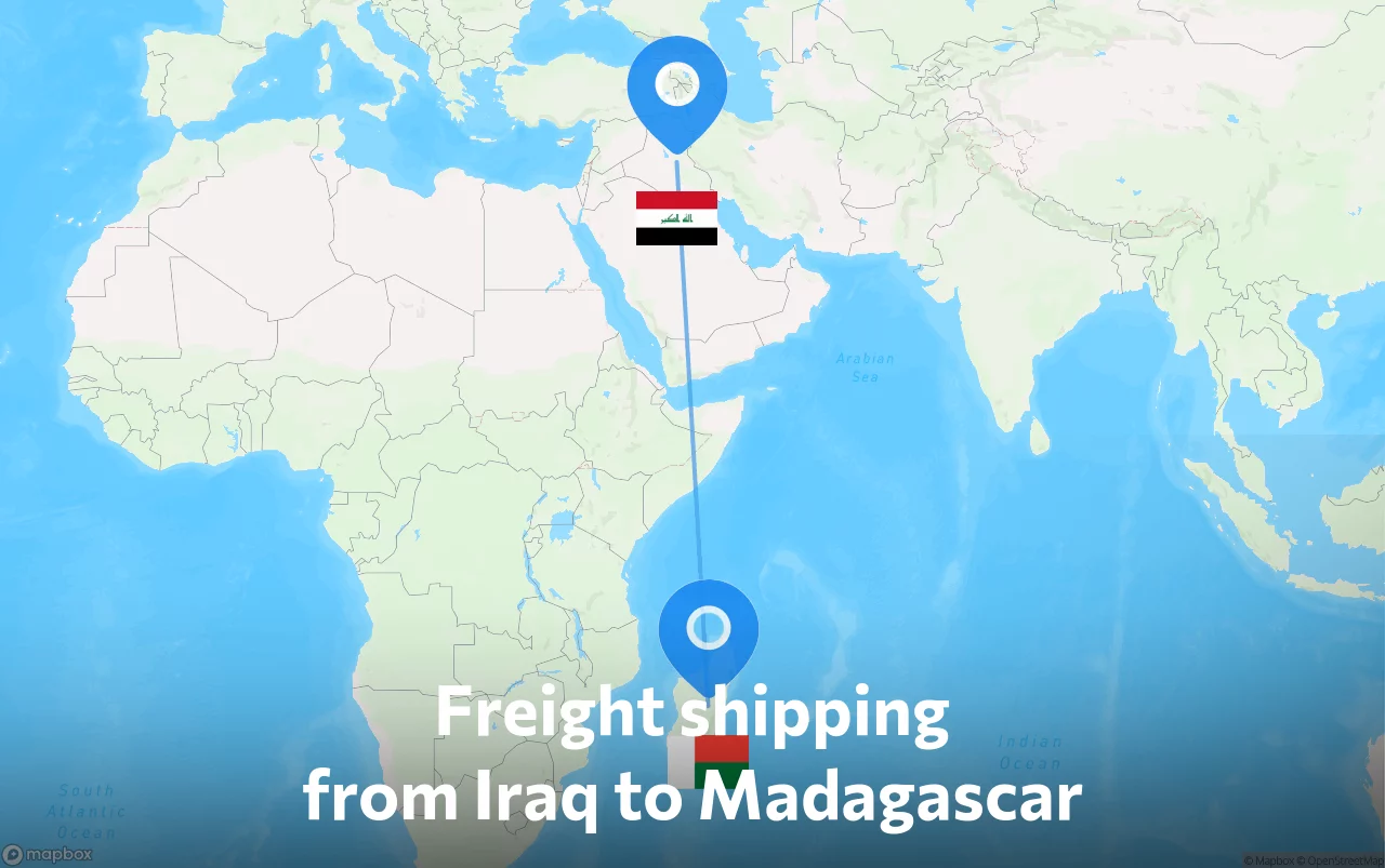Shipping route from Iraq to Madagascar
