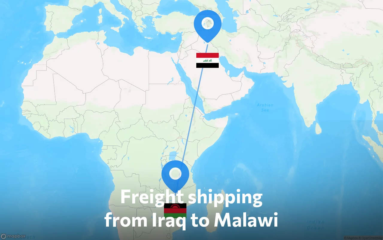 Shipping route from Iraq to Malawi