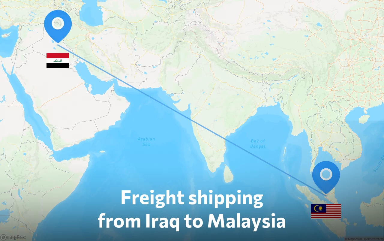 Shipping route from Iraq to Malaysia