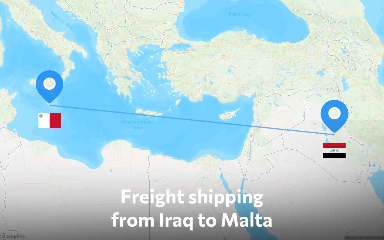 Shipping route from Iraq to Malta