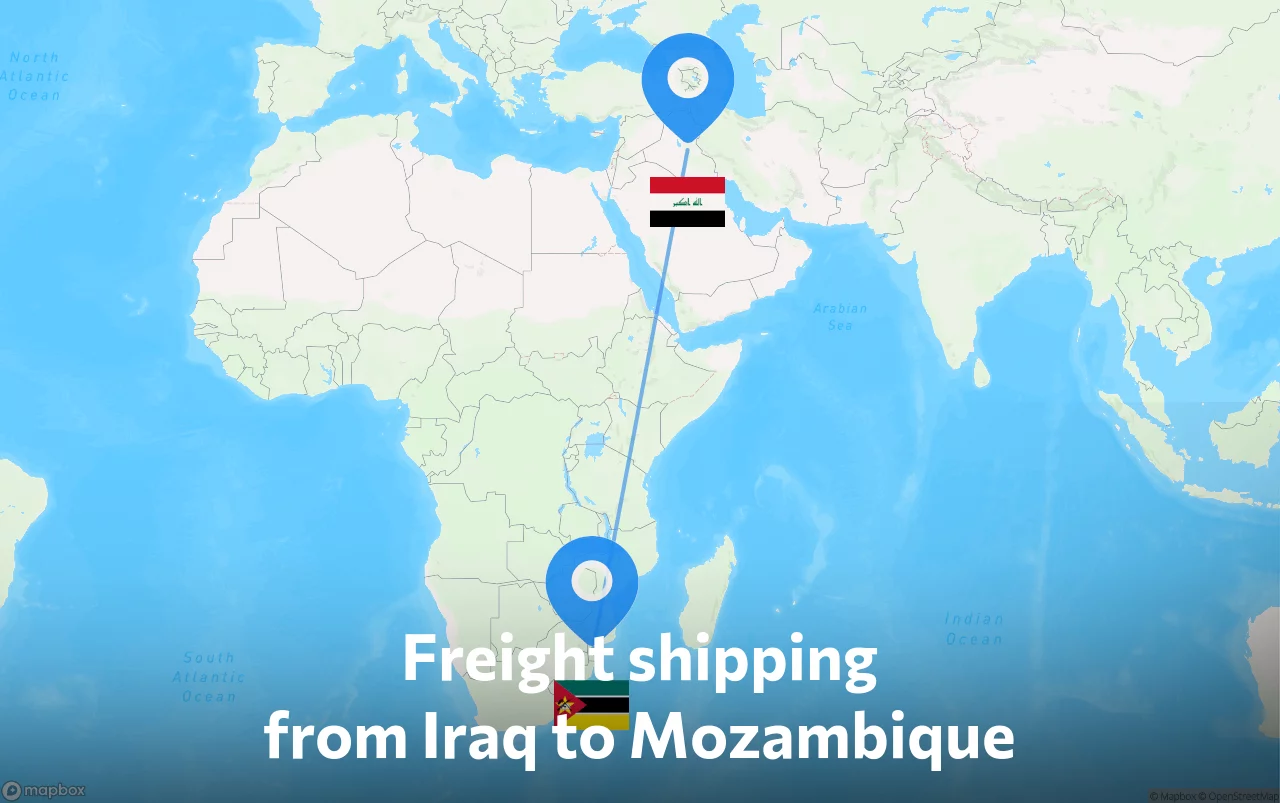 Shipping route from Iraq to Mozambique