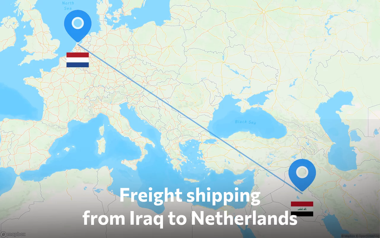 Shipping route from Iraq to Netherlands