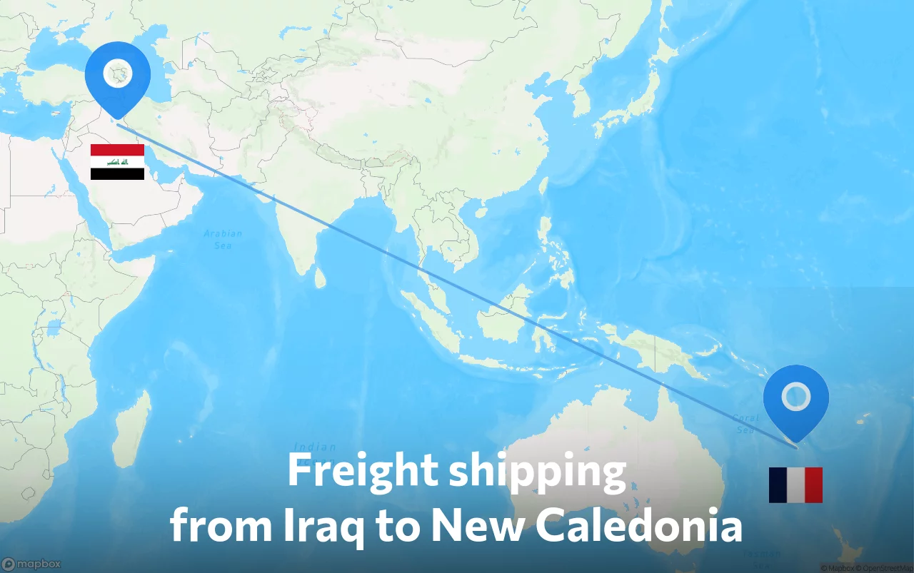 Shipping route from Iraq to New Caledonia