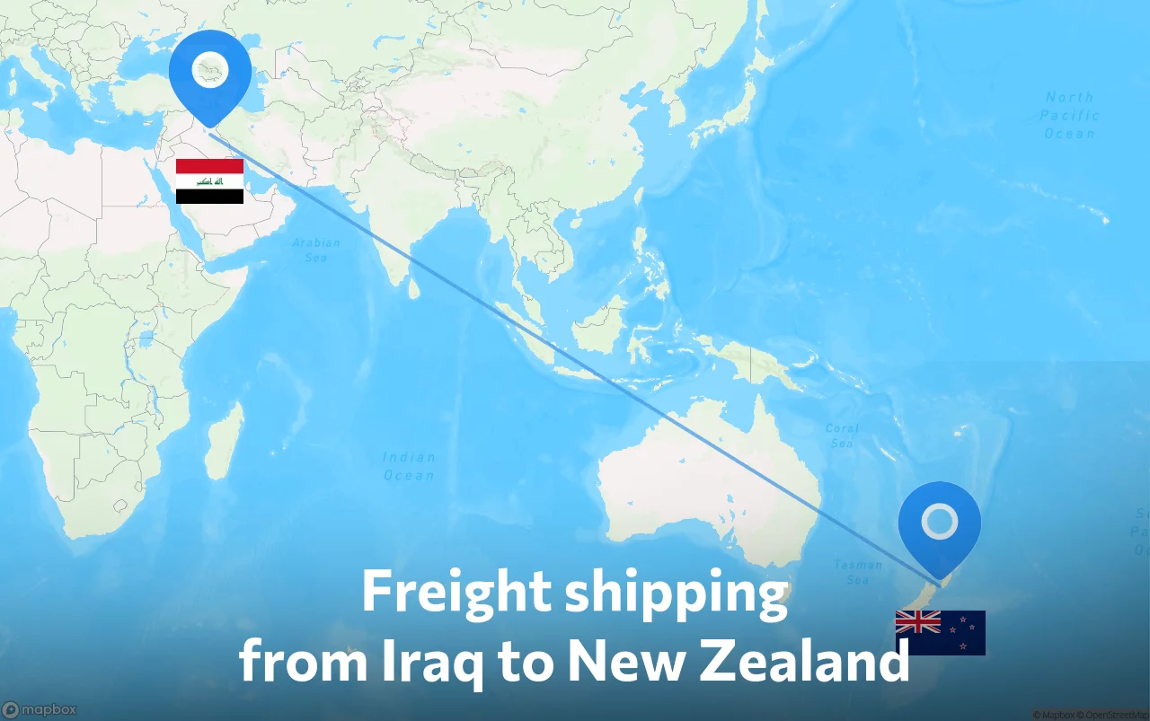 Shipping route from Iraq to New Zealand