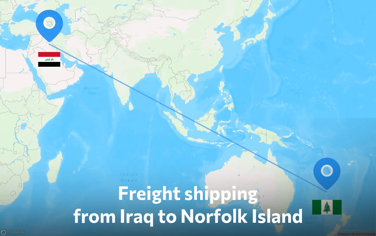 Shipping route from Iraq to Norfolk Island