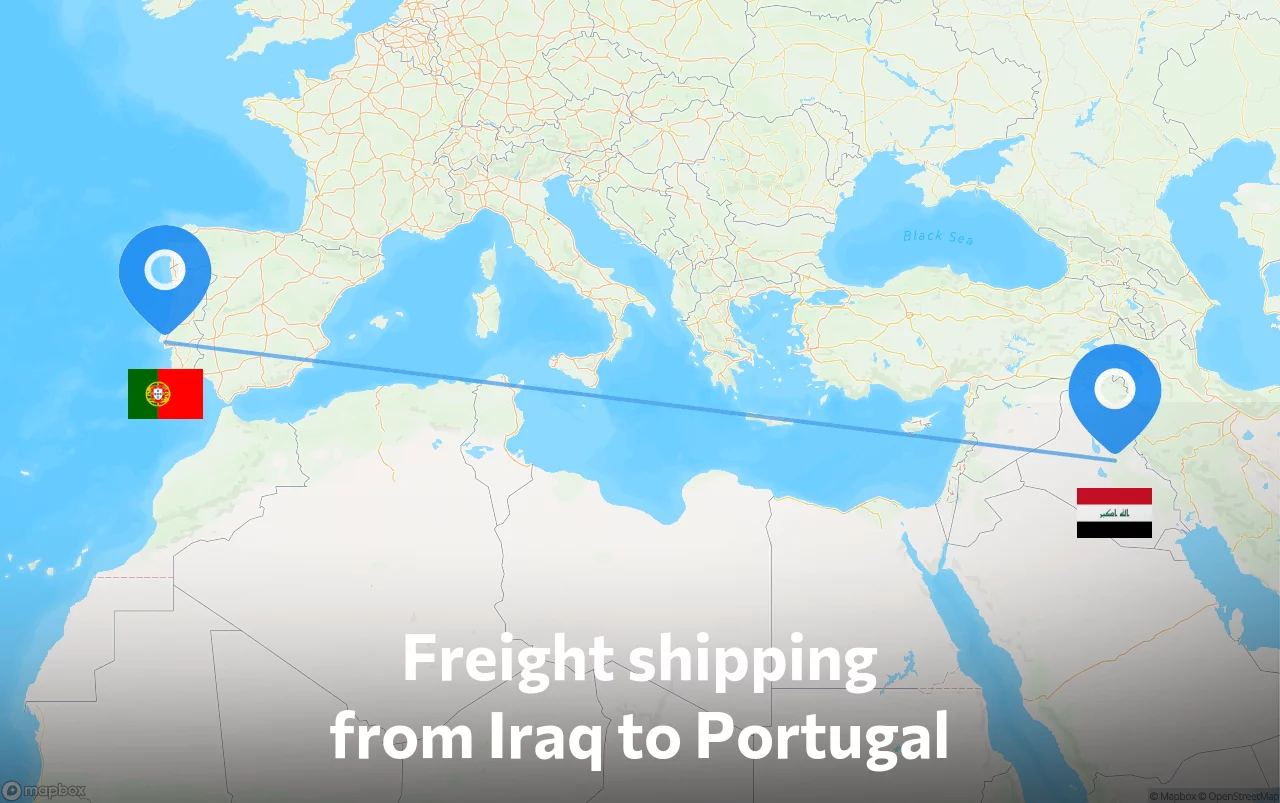 Shipping route from Iraq to Portugal