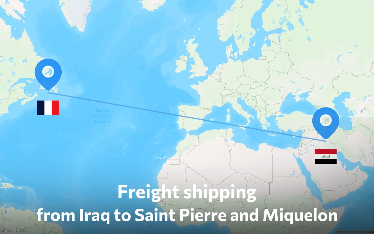 Shipping route from Iraq to Saint Pierre and Miquelon