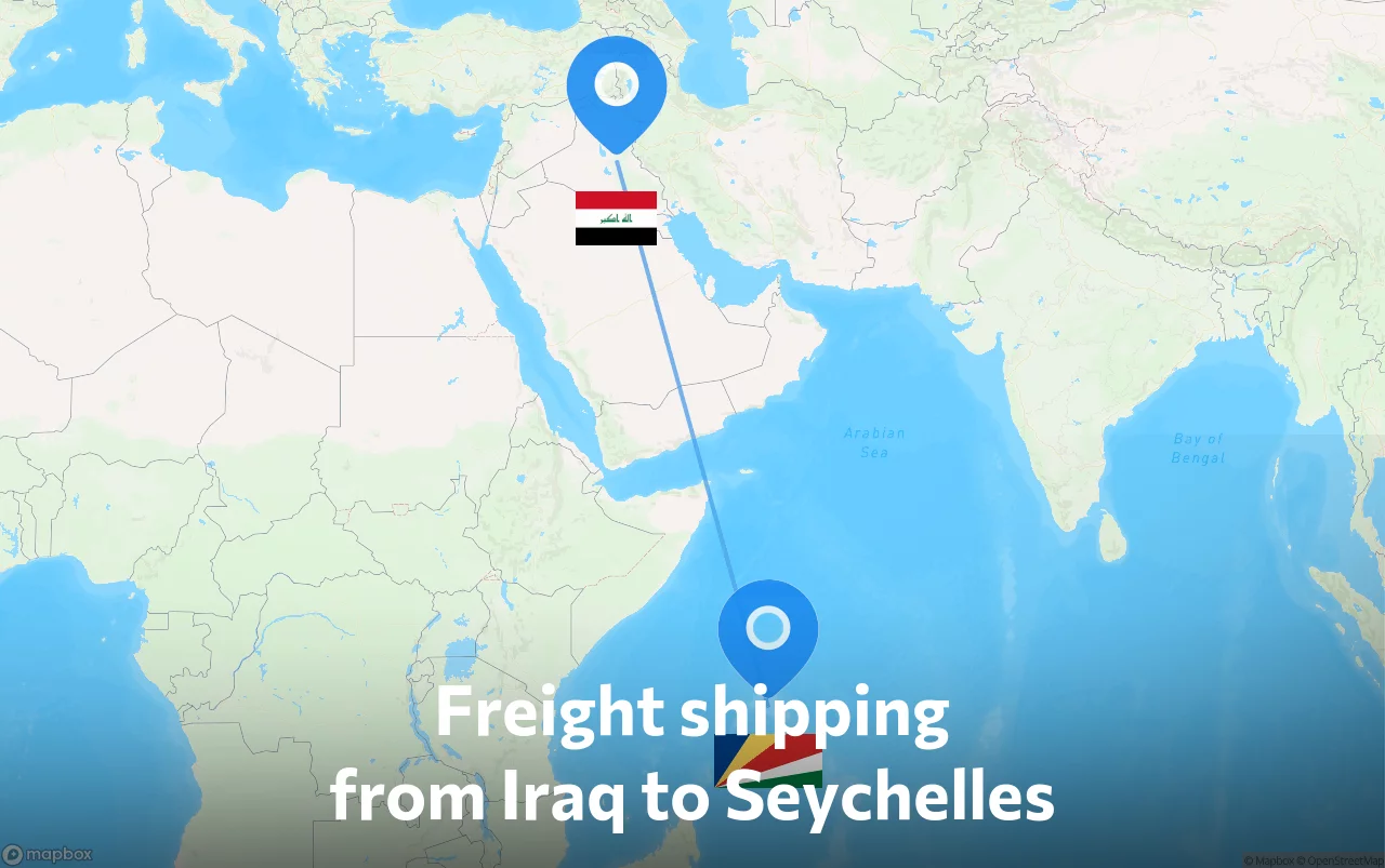 Shipping route from Iraq to Seychelles