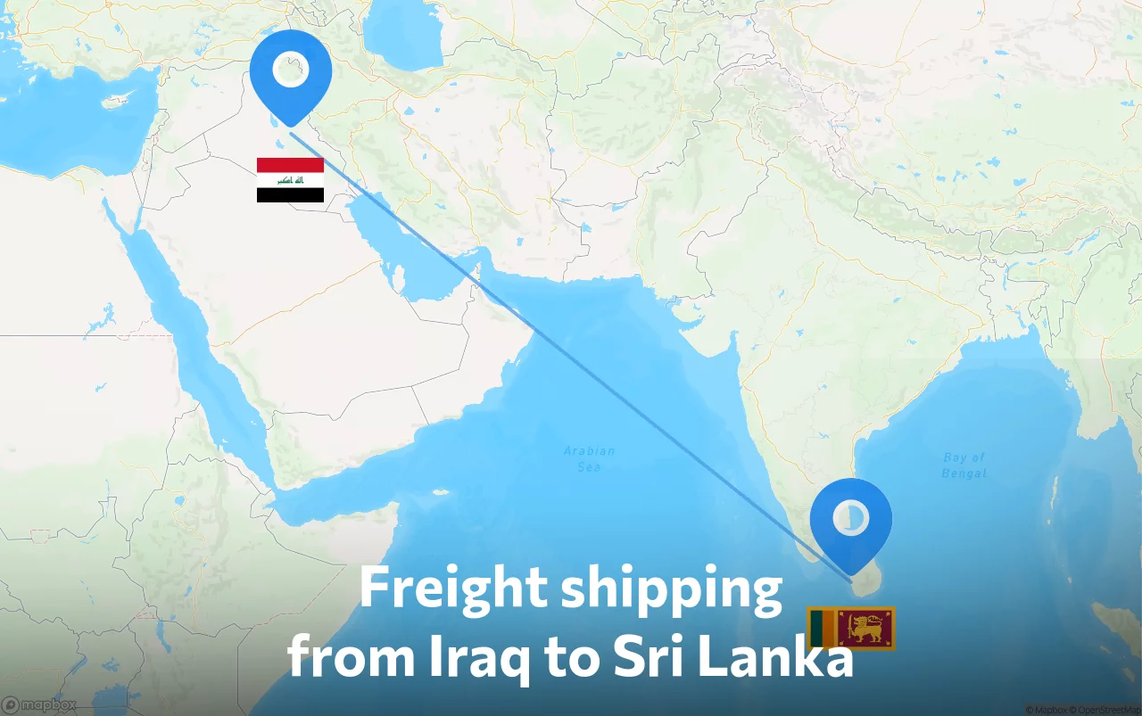 Shipping route from Iraq to Sri Lanka