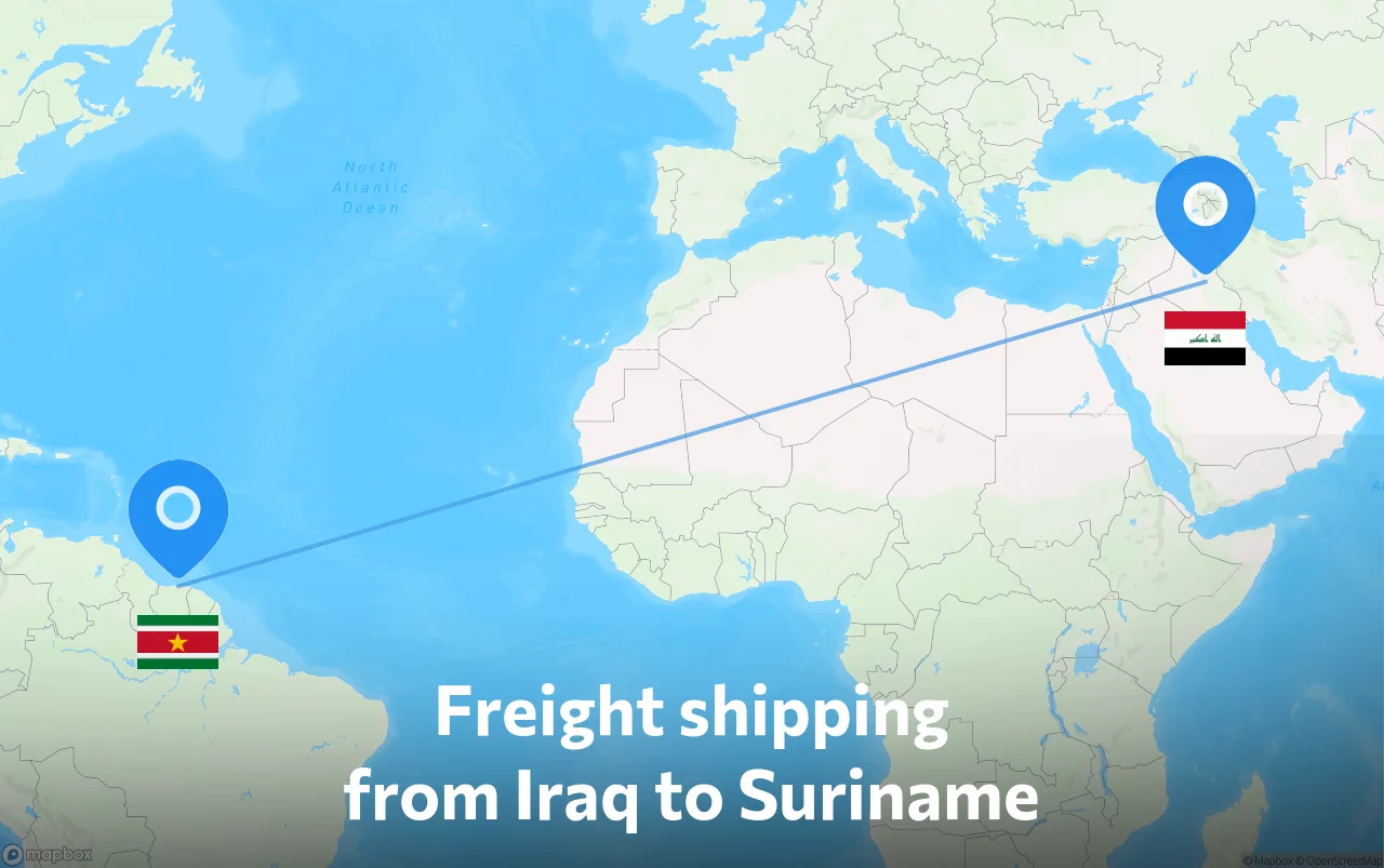 Shipping route from Iraq to Suriname