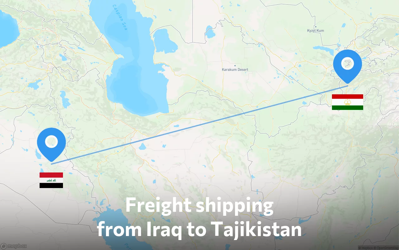Shipping route from Iraq to Tajikistan