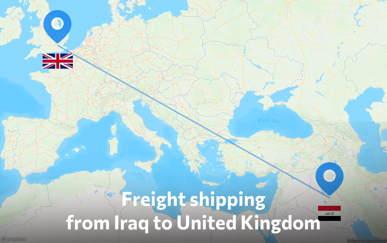 Shipping route from Iraq to United Kingdom