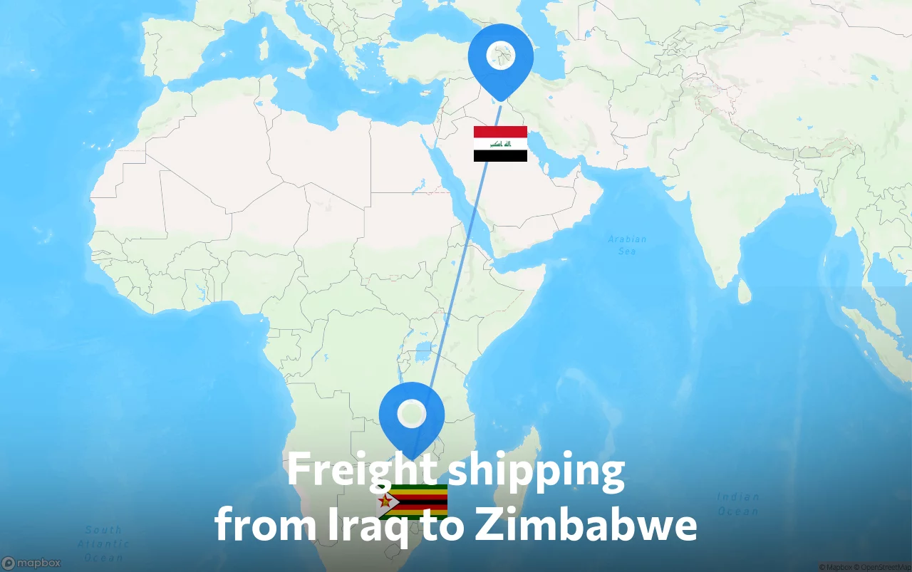 Shipping route from Iraq to Zimbabwe