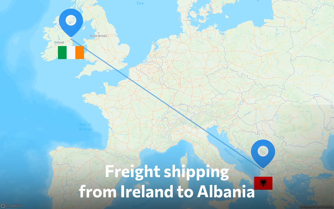 Shipping route from Ireland to Albania