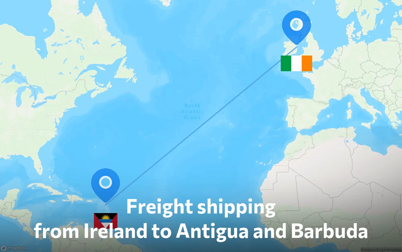 Shipping route from Ireland to Antigua and Barbuda
