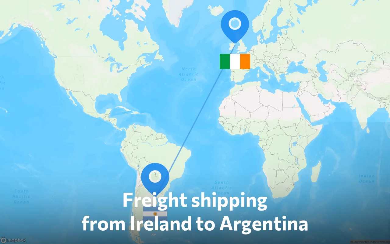 Shipping route from Ireland to Argentina