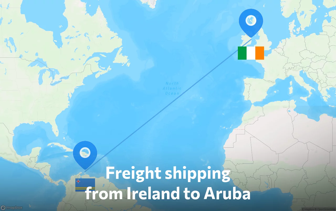 Shipping route from Ireland to Aruba