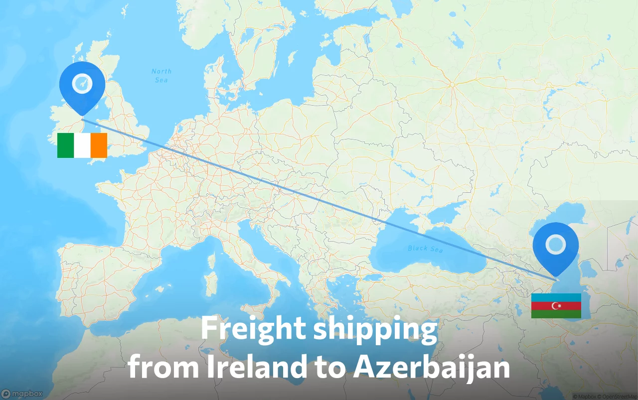 Shipping route from Ireland to Azerbaijan