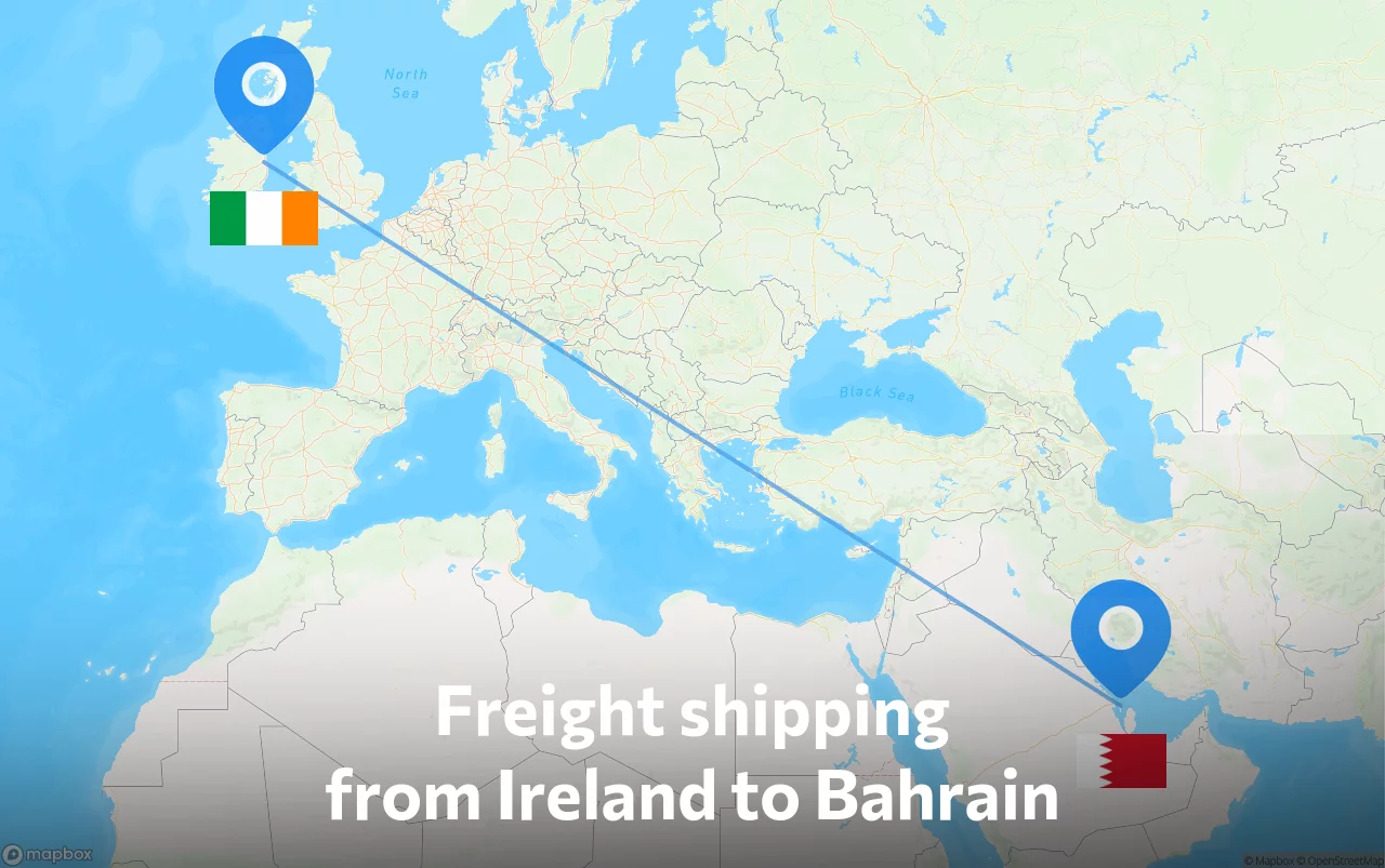 Shipping route from Ireland to Bahrain