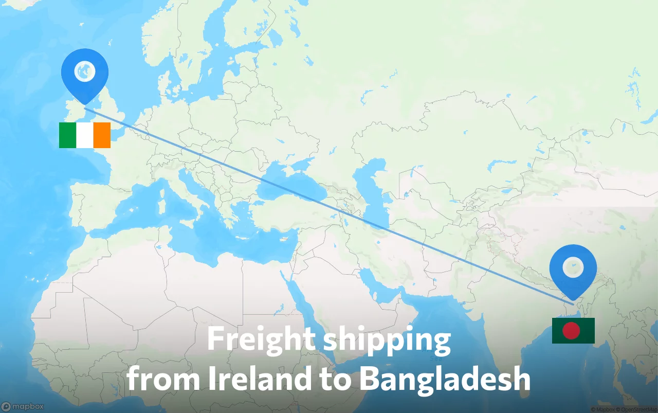 Shipping route from Ireland to Bangladesh