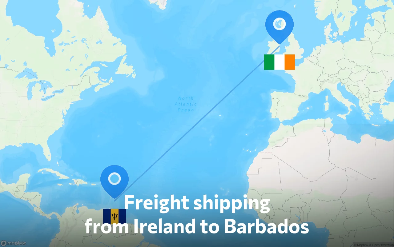 Shipping route from Ireland to Barbados