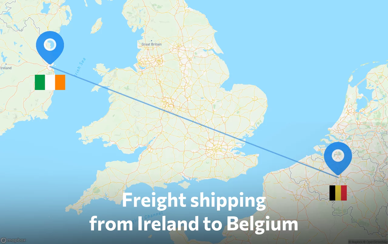 Shipping route from Ireland to Belgium