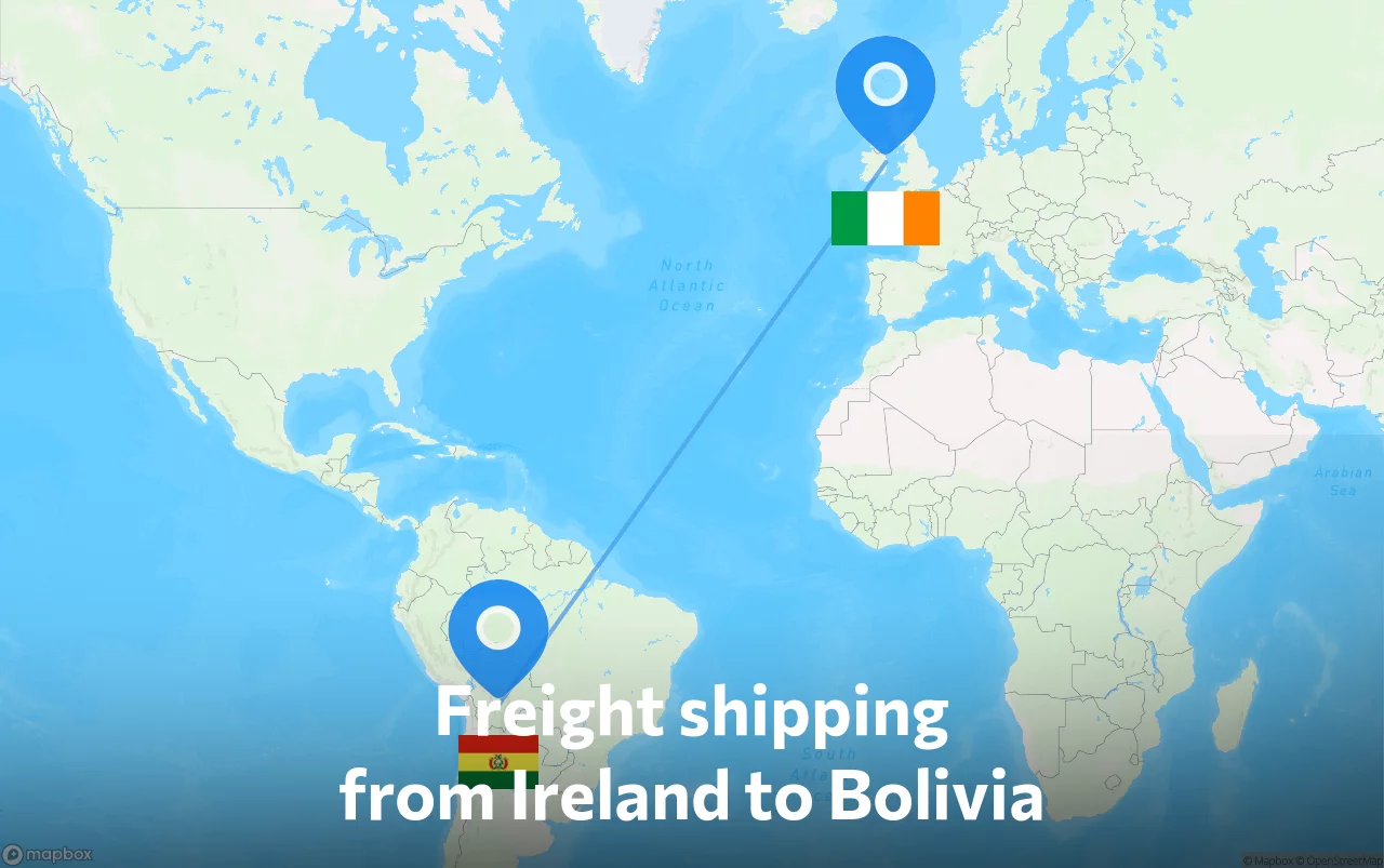 Shipping route from Ireland to Bolivia